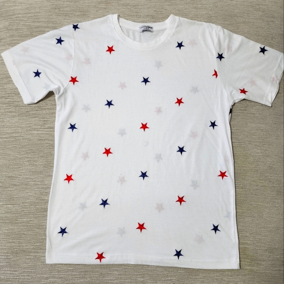 Eighth Avenue White Blue Red Embroidered Stars Crewneck Short SL T-shirt Sz XL - Picture 1 of 6